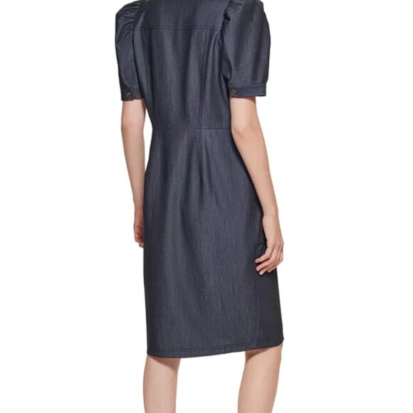 Calvin Klein Denim Puff Sleeve Sheath Dress - Picture 3 of 9